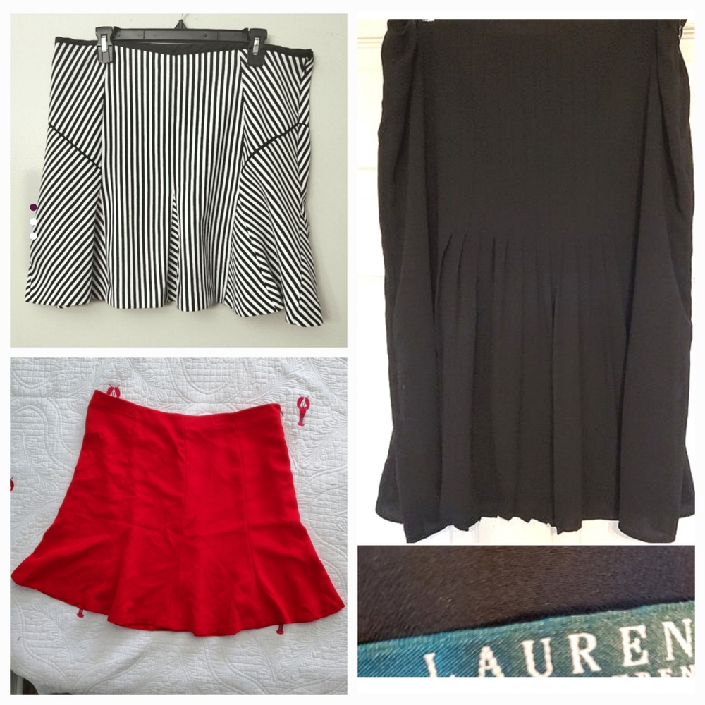 3 Skirt Bundle, Lauren Blk Pleat Midi And Red Fit&flare, BANREP Bk/wh